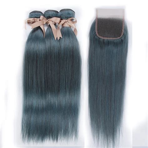 Remy Blue Bundles With Closure Brazilian Straight Human Hair Bundle