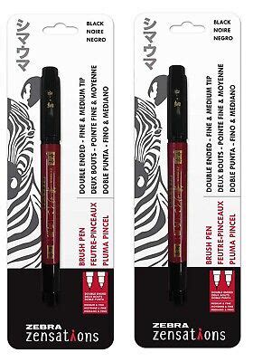 Zebra Pen Zensations Brush Pen Double Ended Medium Fine Tip Black Ink