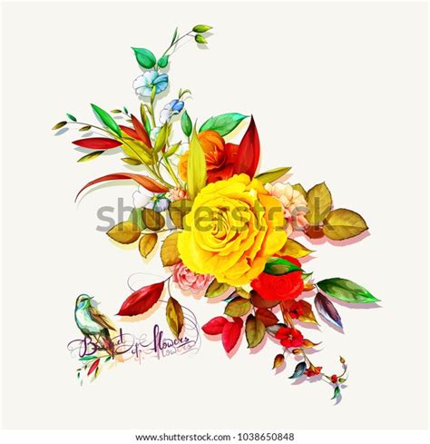 Vintage Bouquet Roses Wild Flowers Leaf Stock Vector Royalty Free