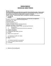 BSBADM502 Docx BSBADM502 MANAGE MEETINGS Written Activity For This