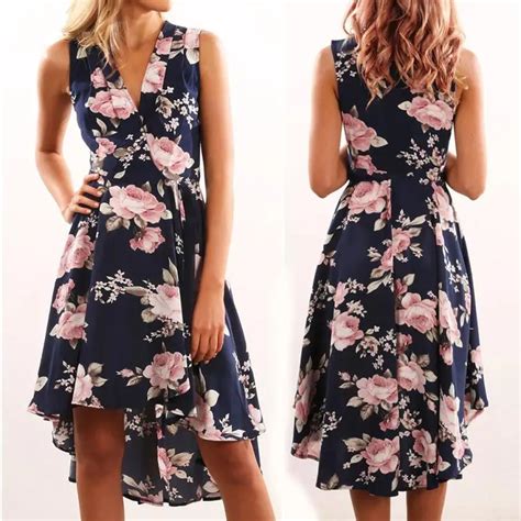 Women Dress V Neck Low Cut Off Shoulder Floral Short Mini Dress Ladies Beach Party Dresses For