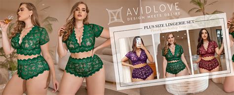 Amazon Avidlove Plus Size Lingerie Plus Floral Lace Scallop Trim Lingerie Set Deep V