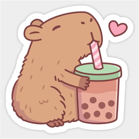 Cute Capybara Loves Bubble Tea By Rustydoodle Cool Stickers Cute