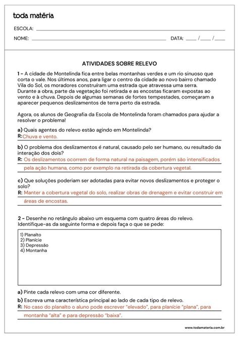 Atividades sobre o relevo para imprimir (6º ano do Fundamental) - Toda ...