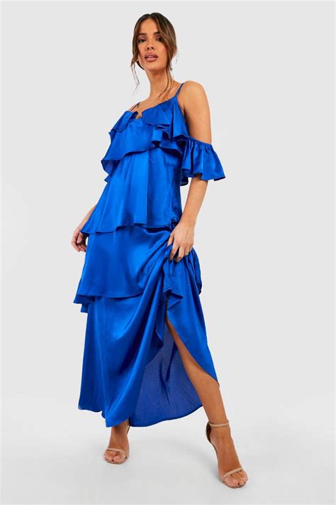 Satin Ruffle Tiered Maxi Dress Boohoo