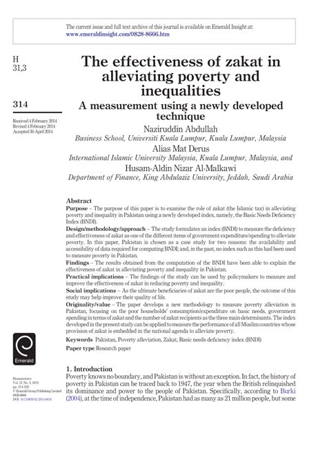 PDF The Effectiveness Of Zakat In Alleviating Poverty And