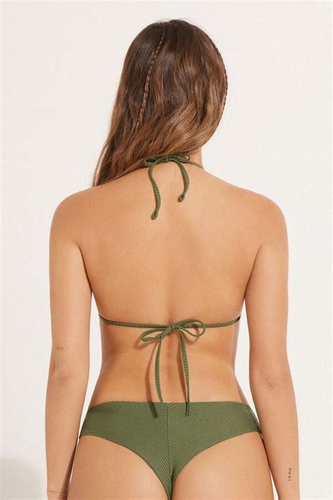 Top de bikini triunghi din microfibră cu nervuri reciclate cu cupe detașabile Triunghi Femei