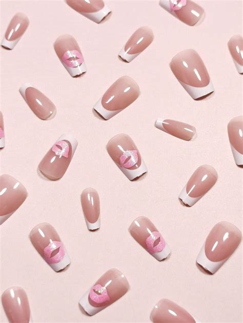 Pcs Short Style Natural Lip Print Hickey Texture Glittery Minimalist French White Nude