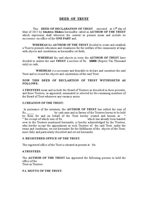 Deed Of Trust Pdf Trust Law Trustee