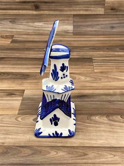 Vintage Windmill Delft Blue White Ceramics Hand Painted In Holland