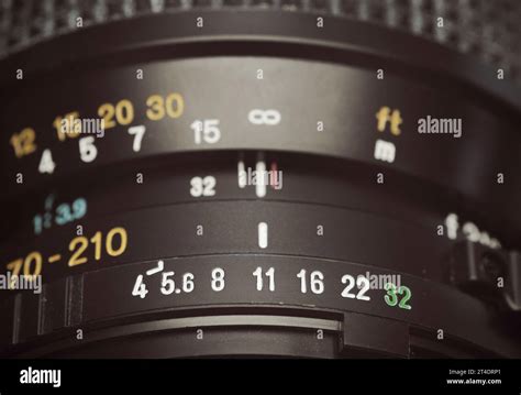 Aperture And Distance Scale On Reflex Camera Zoom Lens Stock Photo Alamy