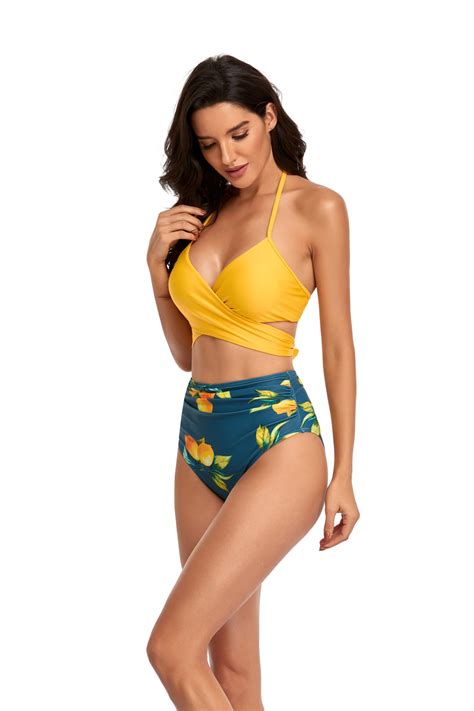 Costum De Baie Dama NEVERMORE Bikini Floral 2 Piese Poliester Galben Albastru Marime M