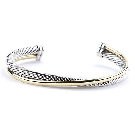 David Yurman Crossover Bracelet In Silver And 18K Yellow Gold New