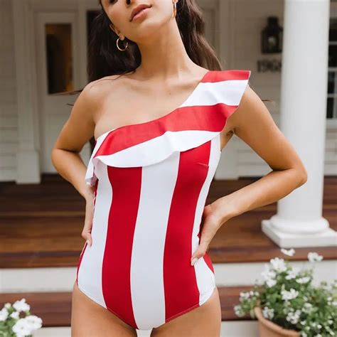 One Shoulder One Piece Swimsuit High Cut Push Up Bikini Sports Bathing Suit Thong Swimwear