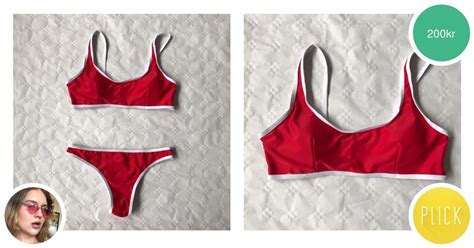 Röd Röd bikini men vita kanter det Plick Second Hand