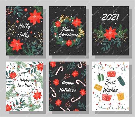 Premium Vector | Set of bright Christmas cards with congratulations.