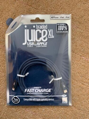 Genuine Juice Xl Braided Usb Type C Cable For I Phone 13 Etc 2 Meter