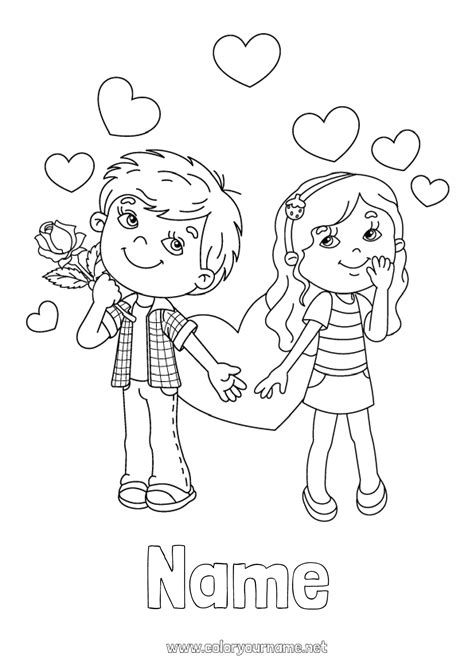 Coloring Page No801 Heart Girl Boy