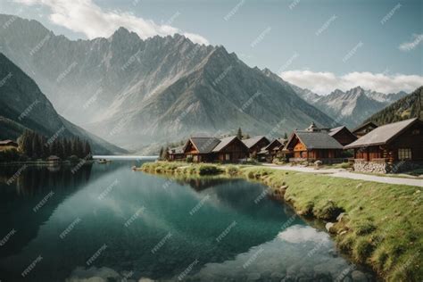 premium ai image  quiet secluded village hidden   mountains