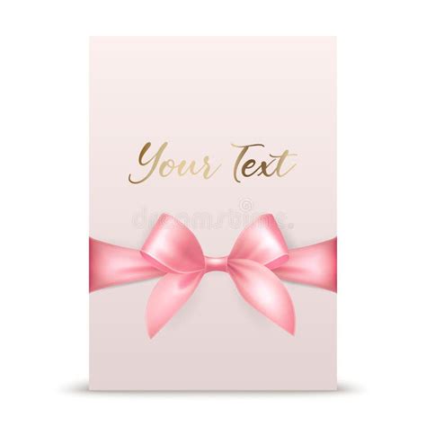 Vector 3d Realistic Pink T Ribbon And Bow With White Greeting Card