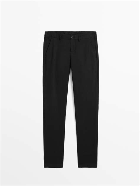 Slim Fit Twill Trousers · Black · Dressy Massimo Dutti