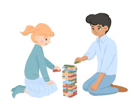 Premium Vector Children Playing Jenga Games