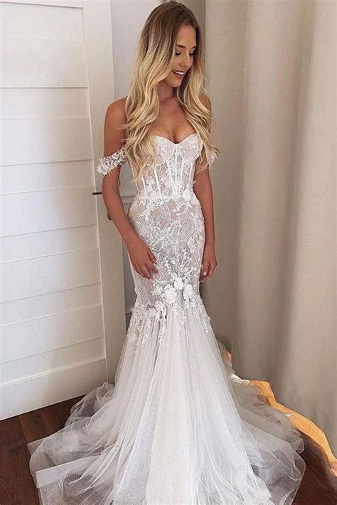 Ivory Off The Shoulder Mermaid Tulle Wedding Dress With Lace Dream