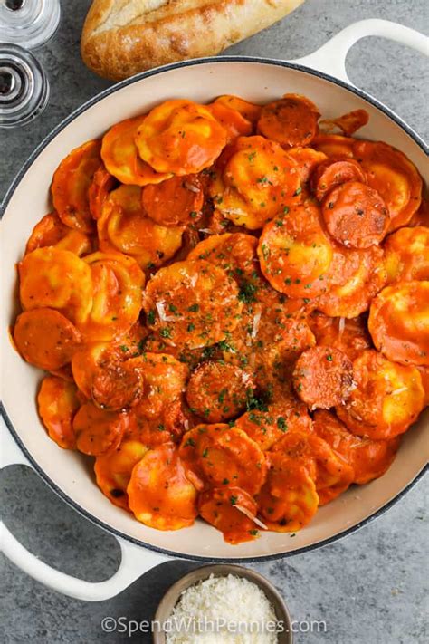 Easy Ravioli With Tomato Cream Sauce Spend With Pennies