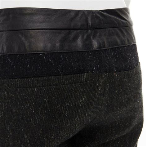New Alc Leather Waist Navy Grey Wool Tweed Colorblocked Slim Fit Pants