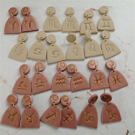 Full Zodiac Star Sign Collection Polymer Clay Earrings Hand Carved Zodiac Signs Diy Clay