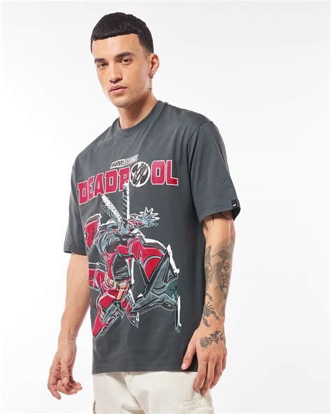 Buy Mens Grey Deadpool Graphic Printed Oversized T Shirt Online At