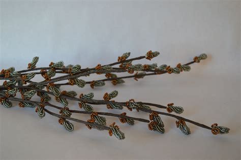French Beaded Flowers Pussy Willow Branches Branches Gray Etsy