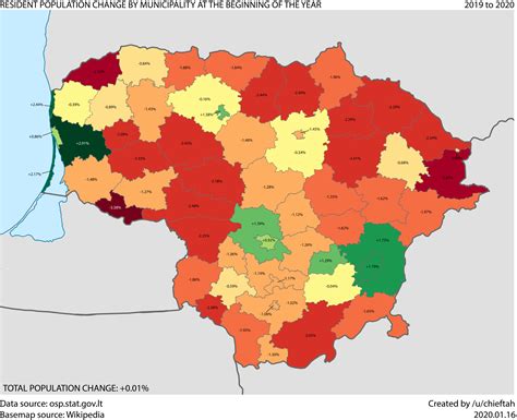 Resident population change in Lithuania, 2019-2020 : r/MapPorn