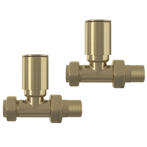 Modern Straight Radiator Valves Brushed Brass Victorian Plumbing Uk