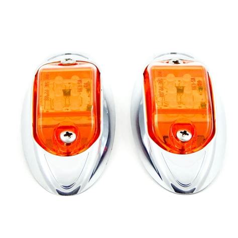 2 Amber Clearance Side Marker Lights Led Sealed Truck Trailer Chrome Bezel 12v