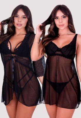 Kit Robe E Camisola De Tule Renda Lingerie Preto Compre Agora Dafiti Brasil