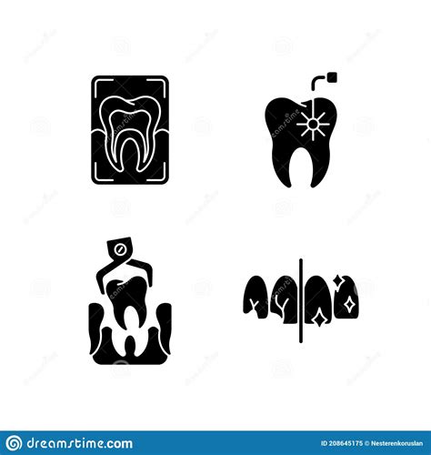 Dental Practice Black Glyph Icons Set On White Space Stock Vector