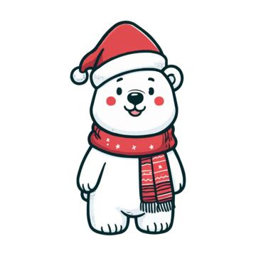 Cute Polar Bear In Santa Hat With Christmas Gifts Clipart Illustration