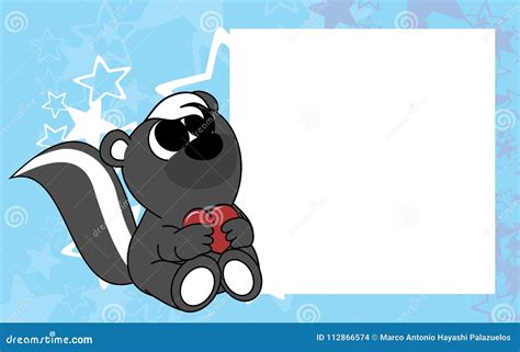 Sweet Little Baby Skunk Valentine Picture Frame Background Stock Vector