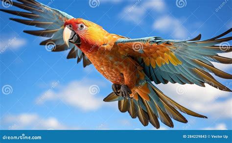 A Colorful Parrot Flying In The Sky Isolated On White Background