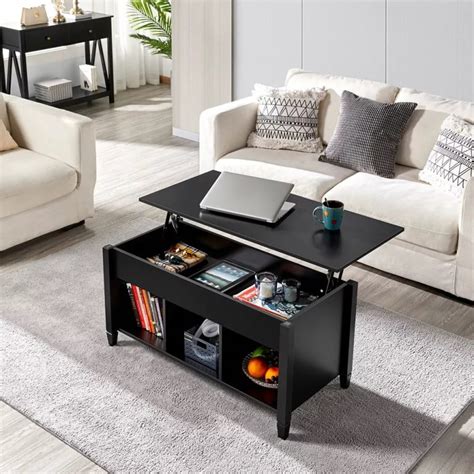 Black Lift Top Coffee Table With Storage Cubbies And Interior