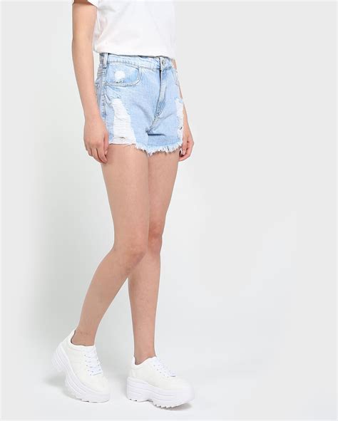 Riachuelo Short Jeans Hot Pants Destroyed Denim Claro
