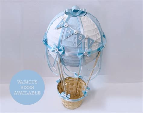 Hot Air Balloon Centerpiece Light Blue And White Up Up And Away Baby Shower Baby Shower