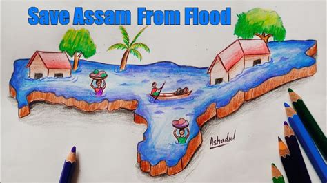 Save Assam From Flood Drawing With Colour Pencil Pray For Assam