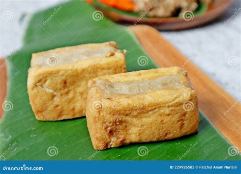 Tofu, the Typical Food of Semarang, Indonesia, on a Banana Leaf Stock