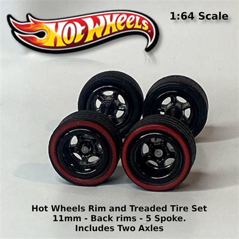 Hot Wheels Mm Mm Black Redline With Black Rims Spoke Treaded Rubber Tire Set