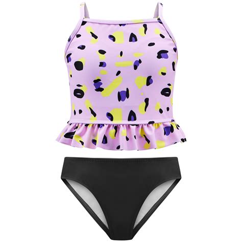 Gyratedream Girls Leopard Printing Bathing Suits Ruffle Flounce High Waist Two Piece Bikini