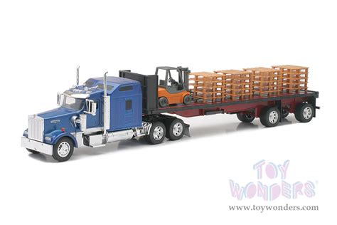 New Ray Long Haul Trucker Kenworth W Flatbed With Forklift And