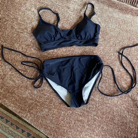 Cute Navy Blue Bikini Set Never Worn Adjustable Depop