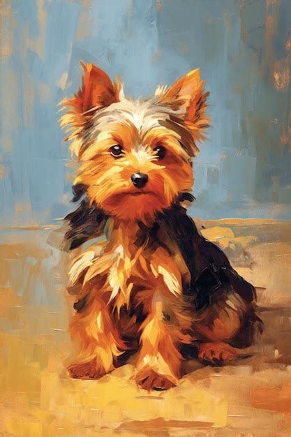 Картина маленькой собачки, сидящей на столе с голубым фоном | Премиум ...